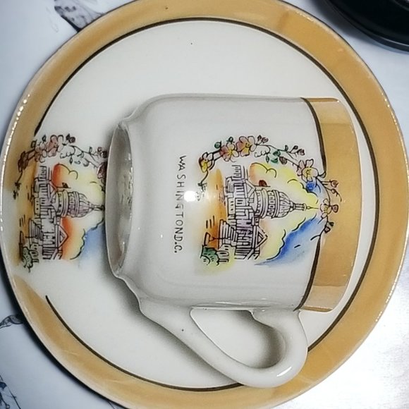 Lusterware Demitasse Teacup & Saucer Set Washington DC Souvenir Occupied Japan - Picture 3 of 8
